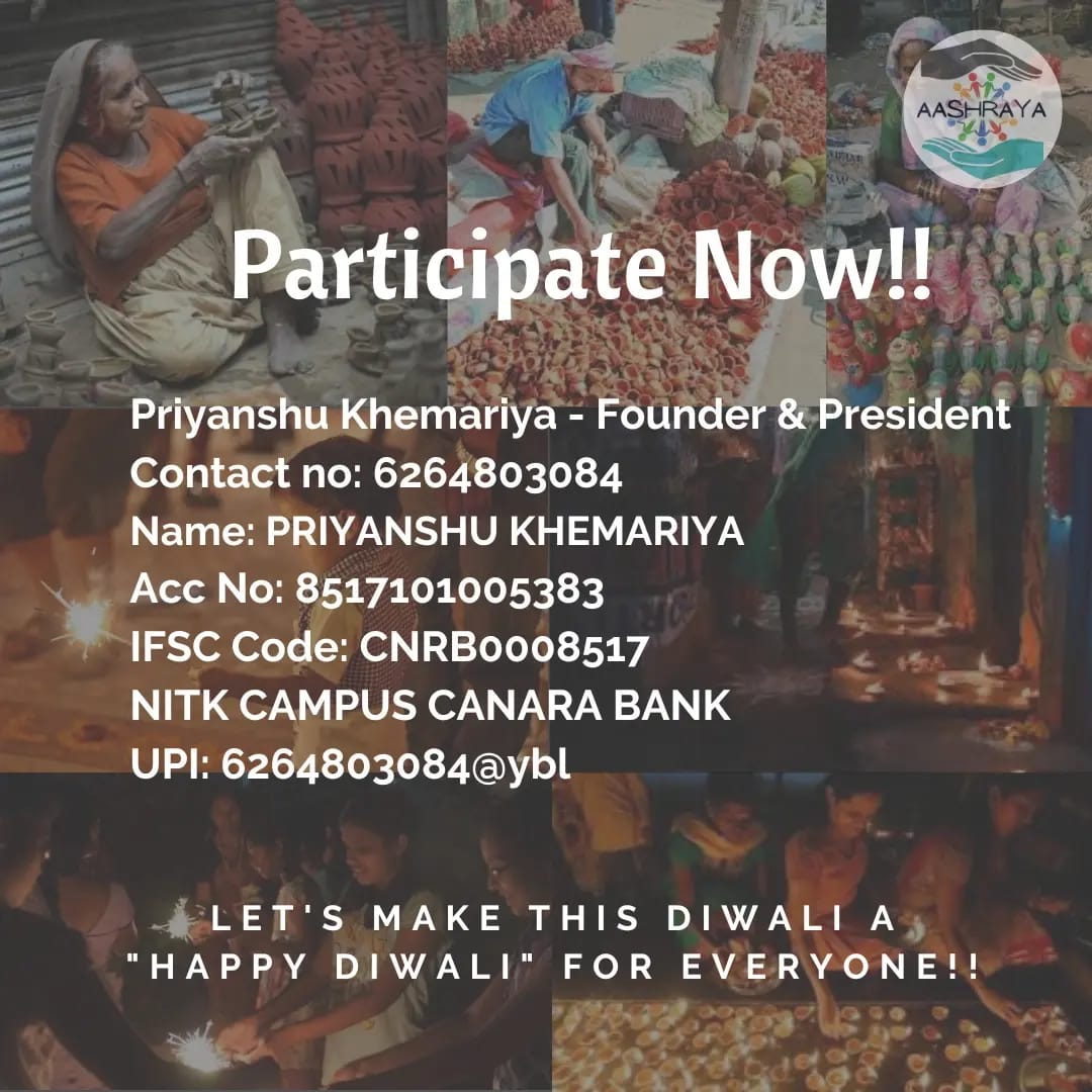Anushka7935's tweet photo. @Aashraya_07 “Once you choose hope, nothing’s impossible.”

To brighten up the lives of people with joy and happiness, Prashraya Welfare Foundation (Team Aashraya) is initiating the “HAPPY DIWALI CAMPAIGN”🌻🌟
Intrigued? https://t.co/H60W3Fzt6u