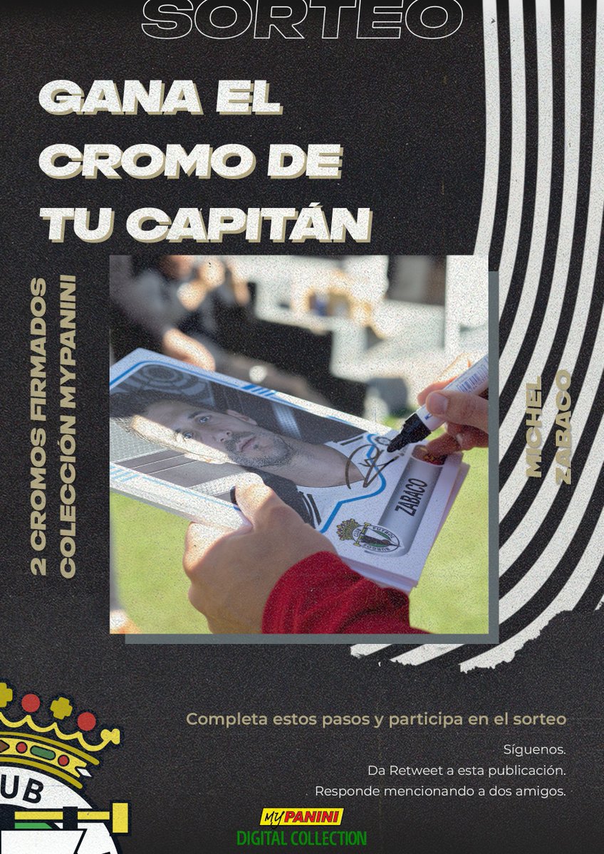 🤩¡SORTEO!🤩

Sorteamos, junto a <a href="/PaniniDC_ESP/">Panini Digital Collections</a>, 𝗱𝗼𝘀 𝗰𝗿𝗼𝗺𝗼𝘀 𝗴𝗶𝗴𝗮𝗻𝘁𝗲𝘀 firmados por <a href="/MichelZabaco/">Michel Zabaco</a> de la colección MyPanini.

1️⃣ Sigue a <a href="/Burgos_CF/">Burgos Club de Fútbol</a> y <a href="/PaniniDC_ESP/">Panini Digital Collections</a> 
2️⃣ Haz RT a esta publicación
3️⃣ Responde mencionando a 2 amigos.

¿Ganadores? El martes 25 👌