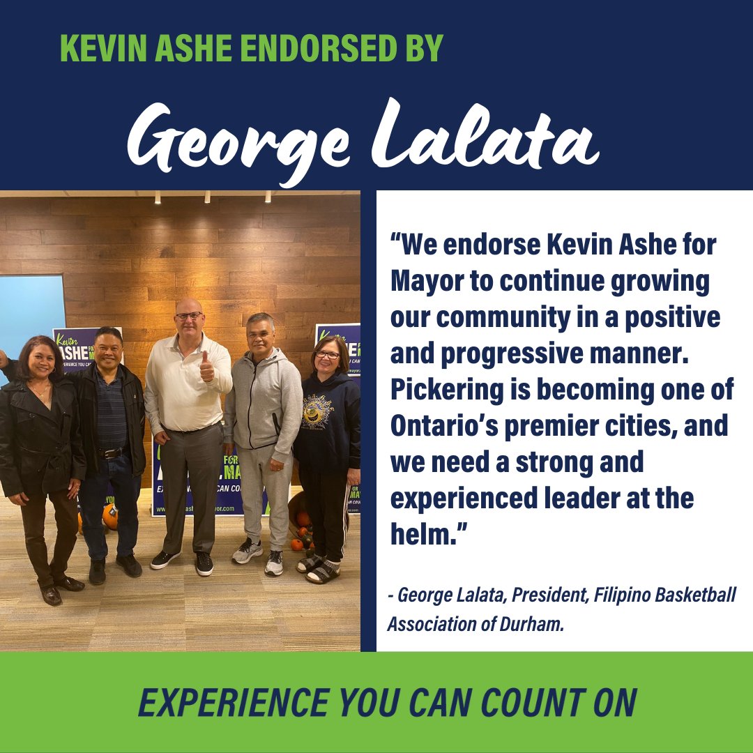 KevinAshe4Mayor's tweet photo. Thank you, George!

#CountOnKevin #KevinAsheForMayor #mayor #pickering https://t.co/sFSyrOONLk