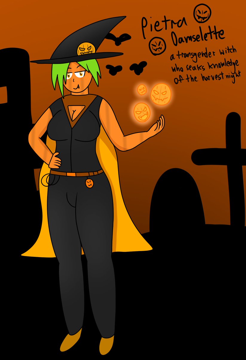 ay ay hello hello new art time tho 4th Halloween oc is a trans pumpkin woman name Pietra hope ya like her tho ;3