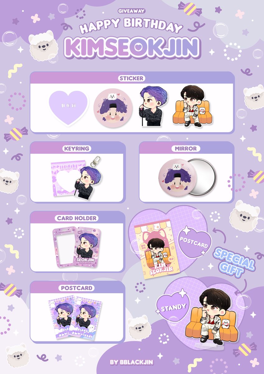 bblackjin's tweet image. ꔛ 𝐆𝐈𝐕𝐄𝐀𝐖𝐀𝐘 𝐒𝐄𝐎𝐊𝐉𝐈𝐍 ꔛ

꒰ 𝐏𝐥𝐬 𝐫𝐭 ꒱ สุ่มแจก 𝘚𝘗𝘌𝘊𝘐𝘈𝘓 𝘎𝘐𝘍𝘛 1 𝘚𝘌𝘛

🔮 𝟰𝟬 𝗦𝗲𝘁 𝗢𝗻𝗹𝘆 🔮 

🎈𝙁𝙤𝙧𝙢 𝟮𝟱/𝟭𝟭/𝟮𝟮 
⏰𝙏𝙞𝙢𝙚 𝟭𝟵:𝟬𝟬
📮 𝟱𝟬 𝗯𝗮𝗵𝘁

— รายละเอียดเพิ่มเติมทางเมนชั่น —

#HAPPYJINDAY 
#HAPPYBIRTHDAYJIN
#BLACKJINGIVEAWAY