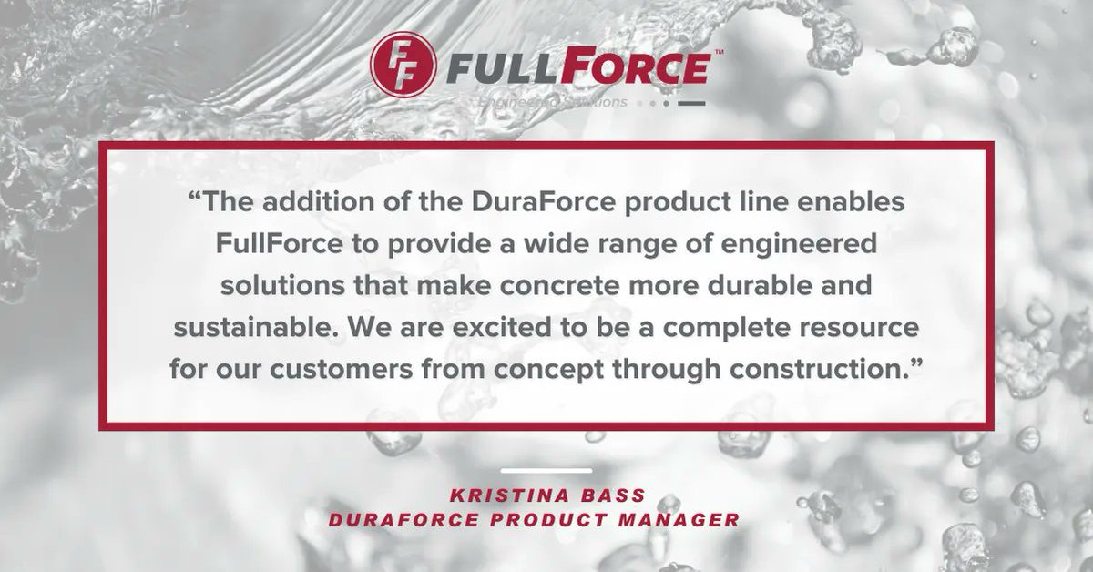 abcFiberForce's tweet photo. “The addition of the DuraForce product line enables FullForce to provide a wide range of engineered solutions that make concrete more durable &amp; sustainable. We are excited to be a complete resource for our customers from concept to construction.” - Kristina Bass, DuraForce PM https://t.co/2svrfO205w