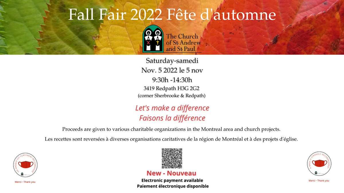 standrewstpaul's tweet photo. Join us at this year's Fall Fair at the Church of St. Andrew and St. Paul! Doors openbetween 9:30am to 2:30pm on Saturday November 5. All the proceeds will be given to charitable organizations in the city.

Let's make a difference.

#standrewstpaul #fall https://t.co/SMnc4RxrGD