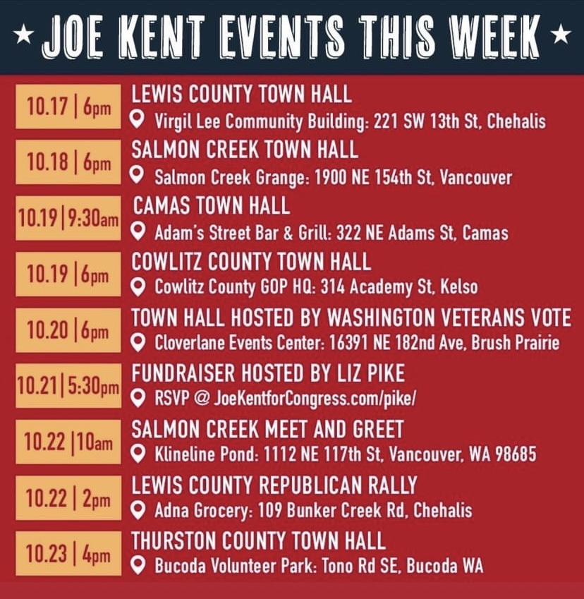 VetsCoalition's tweet photo. #Patriots, looking to keep up with Joe Kent? Listed are the following events that YOU can be a part of. 🇺🇸 It’s imperative that we take information from all angles &amp; avenues to make informed decisions, &amp; #TownHalls are a fantastic way to get burning questions answered. 🙌🏼 https://t.co/aXg3li9Z3J