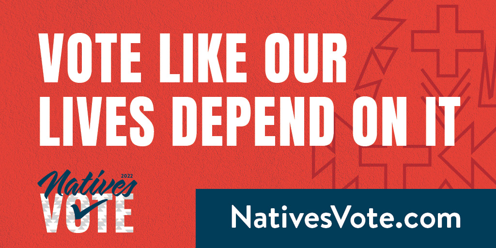 IllumiNative's tweet image. Voting is our civil right. Let’s bring our voices to the ballot box by November 8. Make a plan where you live. NativesVote.com #NativesVote #NativeExcellence #YouAreOnNativeLand