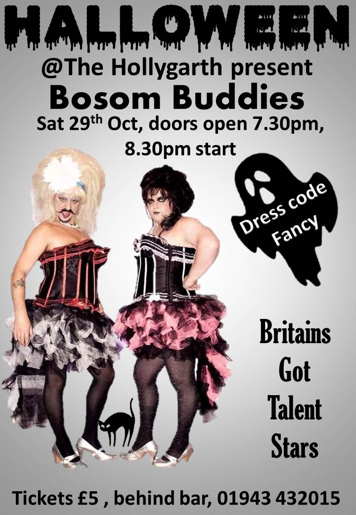 Proud to welcome Bosom Buddies ,opening act at the Ilkley Pride , all welcome #ilkleychat #ilkleypride #drag #halloween #whatson #ilkley #burley #menston #addingham #singers