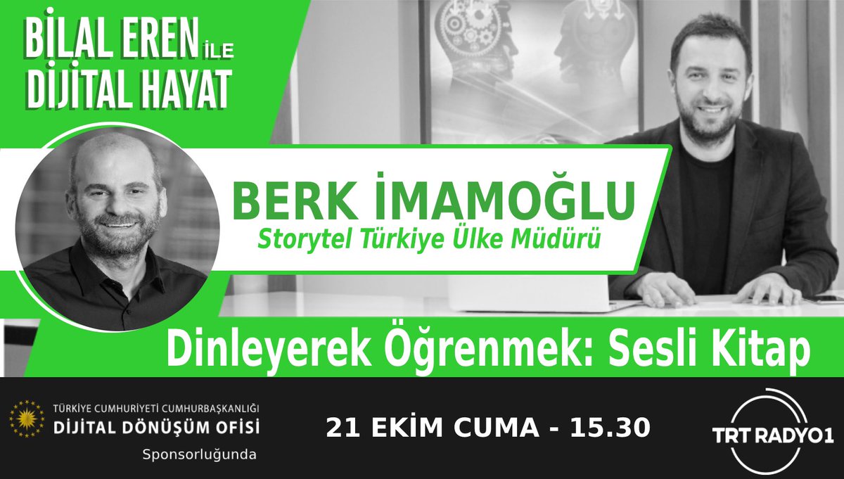 DijitalHayatTV's tweet photo. ❓Sesli Kitap Nedir, Hangi Teknolojik Altyapılar Kullanılıyor?
❓İçerikler Nasıl Seçiliyor?
❓Dünya ve Ülkemizdeki Kullanım Alışkanları Neler?

⏰ Yarın saat 15.30'da @erenbilal ile #DijitalHayat'ın canlı yayın konuğu @storytel_tr Türkiye Ülke Müdürü @imamoglu

🎧 TRT Radyo1 https://t.co/siHDfeiilR