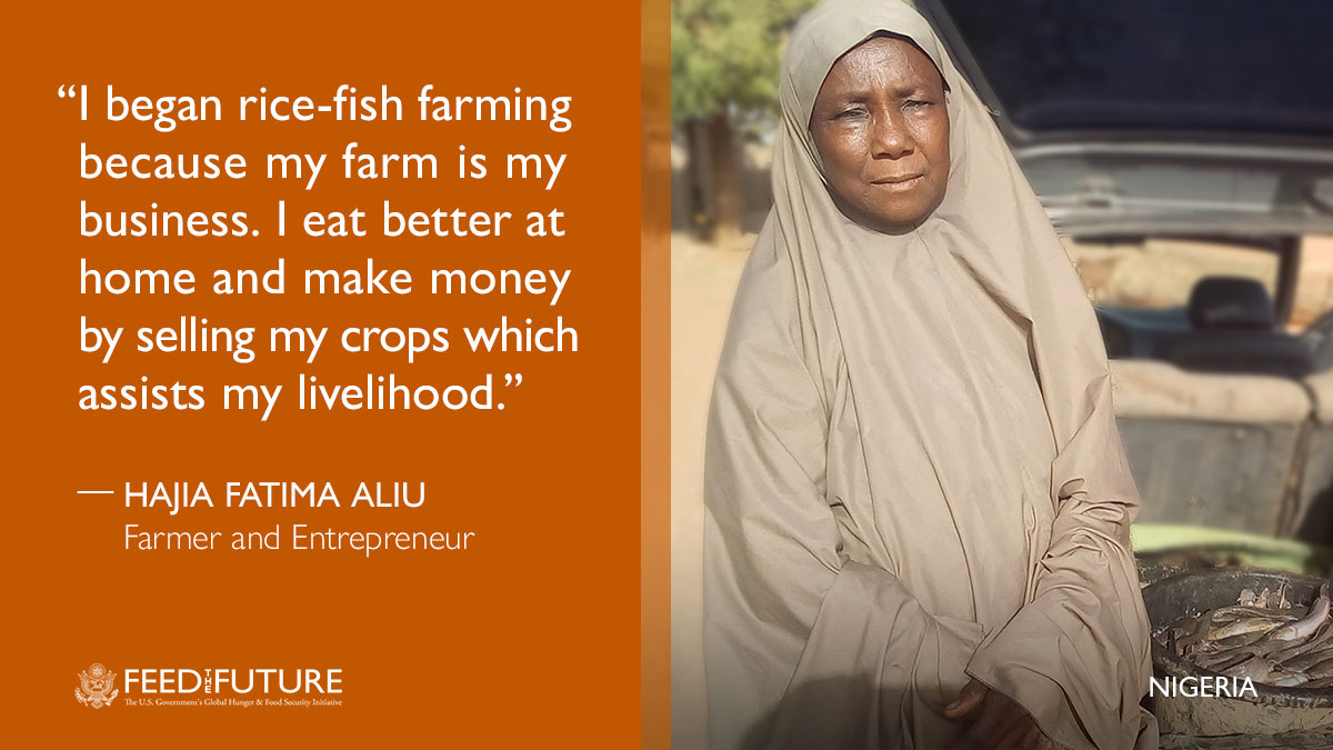 Hajia Fatima Aliu, an entrepreneur in Nigeria, partnered with @fishinnovation to learn how to grow rice & fish in the same ecosystem, boosting #FoodSecurity for her local community & reducing emissions. See her impact to #EndHunger: ow.ly/cvaF50L8sH8 #WorldFoodDay