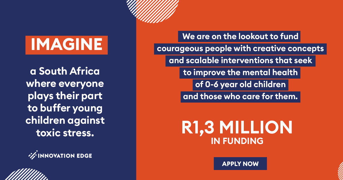 InnovationEdge1's tweet photo. We are on the lookout to fund courageous people with creative concepts and scalable interventions that seek to improve the mental health of 0-6-year-old children and those who care for them. 
Apply here: https://t.co/XlxR7Bpfri 
The deadline for submissions is 30 November 2022. https://t.co/FBcxSNWzUH