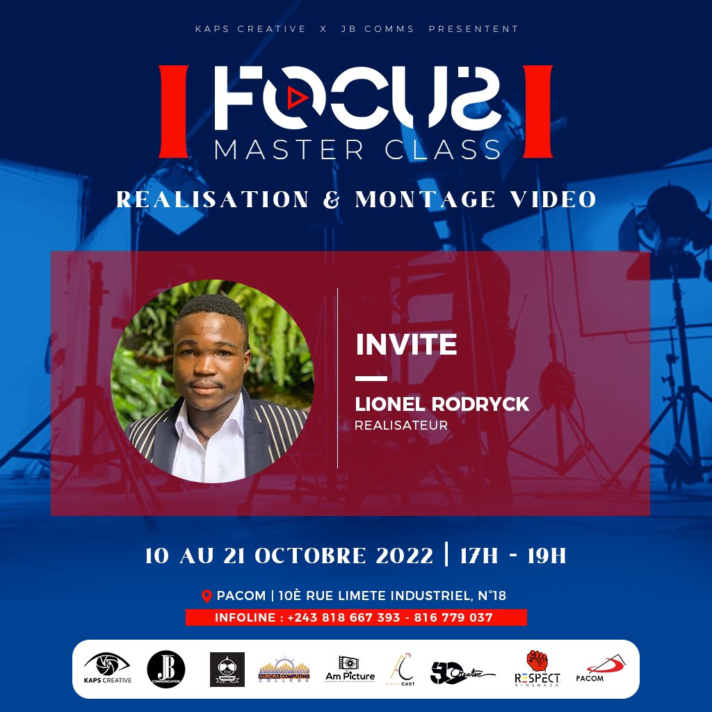 FOCUS MASTER CLASS, est une plateforme de l’apprentissage et échange professionnel.
J’ai l’honneur d’être parmi ceux qui partagent leurs expérience dans la réalisation vidéo dans cette édition.
Cette formation sortira une vague des nouveaux réalisateurs dans quelques mois avenirs