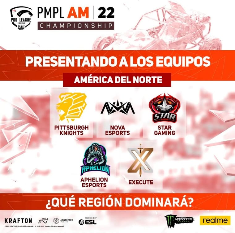 testodoesports's tweet photo. 🌎América del Norte: @NovaEsportsGG #StarGaming @AphelionEsport
#PittsburghKnights #Execute
#esports #gaming #PMLP #AM22 #PUBG_MOBILE #PUBGM https://t.co/jX8XBahaFJ
