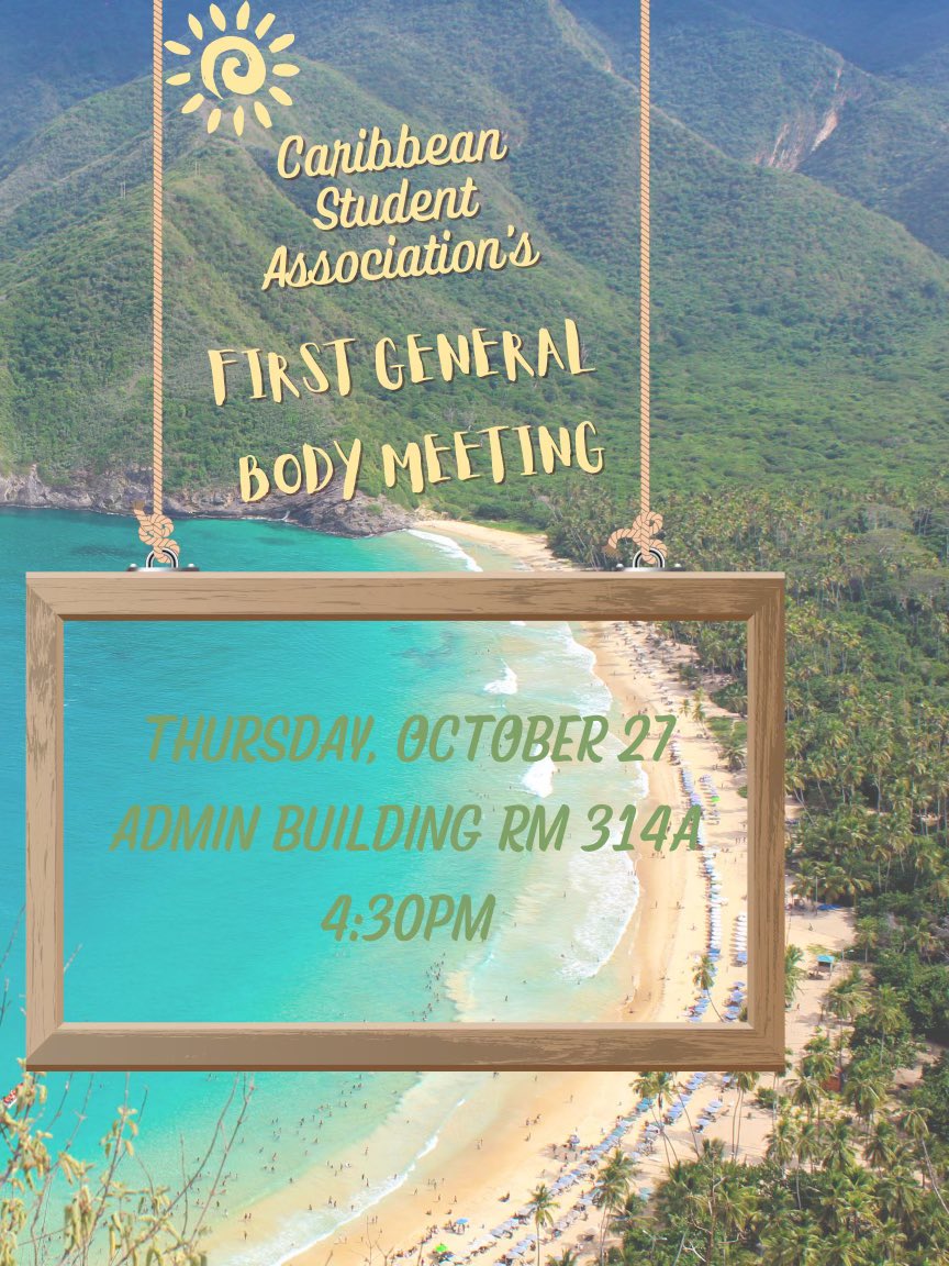 CsaXula's tweet photo. Come out to CSA’s first General Body Meeting next Thursday October 27th in Admin 314A @ 4:30pm! You’ll get to share ideas, make friends, and find out what CSA has planned this semester! Hope to see you there! 🏝 https://t.co/cFb4lAHyci