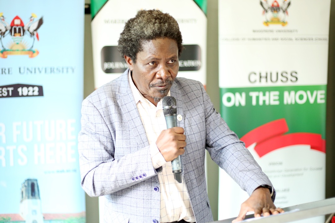 Prof. Patrick Mangeni speaks during the launch of the two new masters programs by Makerere University Department of Journalism and Communication