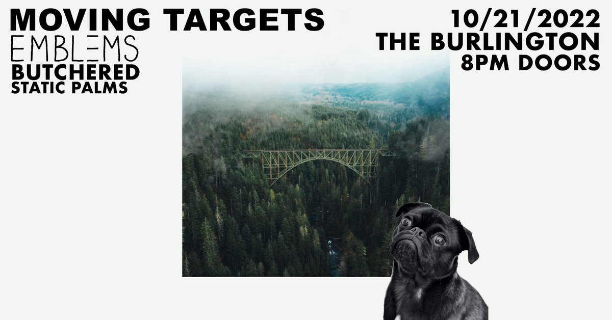 emblemsmusic's tweet photo. Hi tweet world! We’re playing at @burlingtonbar this Friday with our pals in @StaticPalmsMke, and new pals in @Butcheredband and @MovingTargets. 8:00pm. 21+. https://t.co/kPGsIYQ6L5