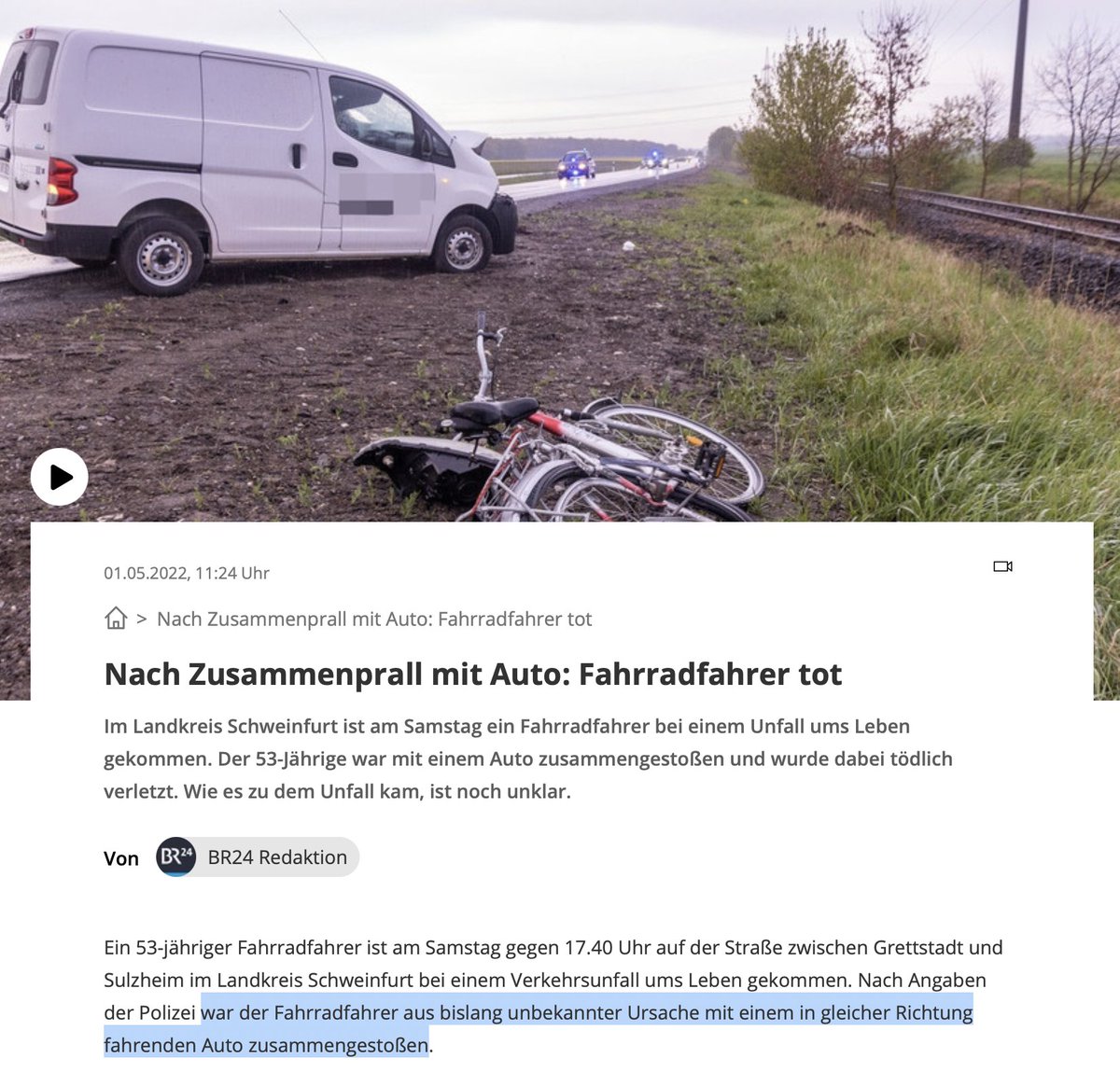 gigold's tweet photo. Erkenntnisgewinn: Wenn ein Auto von hinten kommt und dich wegnietet bist du als Fahrradfahrer schuld. Ganz klar eigentlich.

Ich glaube, ich starte demnächst einen Blog der diese permanente Verdrehung von Schuld zulasten Fahrradfahrender sammelt. https://t.co/eQq0ddySjX