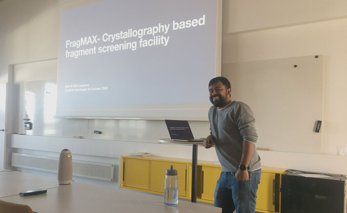 MAXIVbiomax's tweet image. Our postdoc Sandesh Kanchugal presenting FragMAX, our fragment screening facility @MAXIVLaboratory #FragMAX Important tool for drug development!
