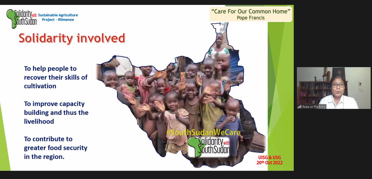 SolidaritySS's tweet photo. 🚨 Online webinar "Good practices in Sustainable Agriculture: the Riimenze Community in South Sudan"
Presentation from Sr Rosa Le Thi Bong, RNDM
Thanks to @uisg_superiors and @UnioneUsg sponsoring this webinar
#southsudanwecare #agriculture #foodneeds #SouthSudan https://t.co/BzOOAZzFTb