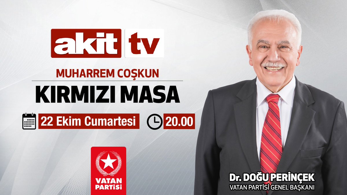 22 Ekim Cumartesi günü saat 20.00'da Akit TV Kırmızı Masa programında Sayın Muharrem Coşkun'un konuğuyum.
