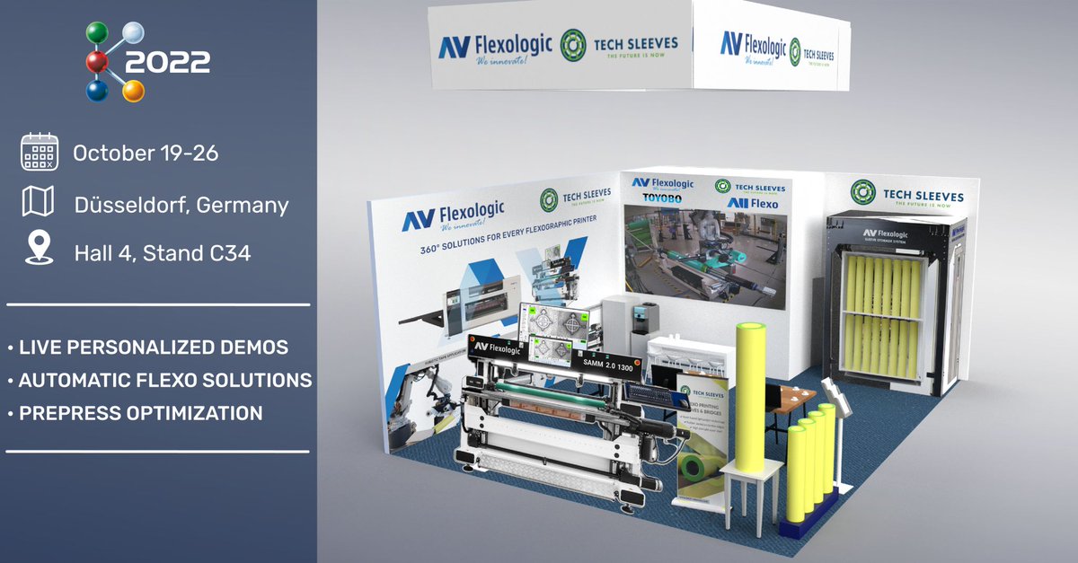 flexologic's tweet photo. If you're wondering where to meet us next, #K2022  is the place!
Until 26 October, come to Hall 4 Stand C34 to get all your questions answered and be amazed by our latest innovations!

You can even mount plates on our automatic mounter SAMM 2.0 to see how quick and easy it is! https://t.co/Iw7BA7EAUe