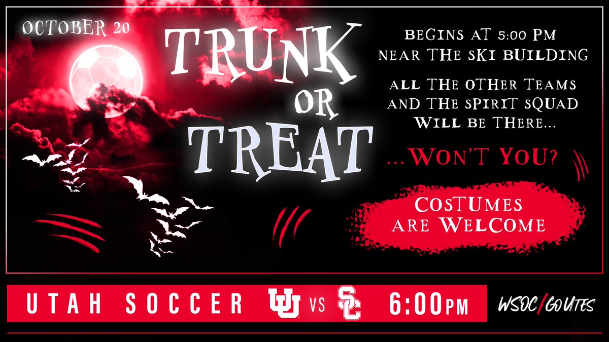 Ute Academy (@uteacademy) on Twitter photo Trunk-or-Treat tonight at 5 pm! Bring your little ones and join us for a night or candy and soccer! <a href="/utahathletics/">Utah Athletics</a> <a href="/utahbaseball/">Utah Baseball</a> <a href="/UtahMBB/">Utah Basketball</a> <a href="/UTAHWBB/">Utah Women’s Basketball</a> @Utah_trackfield <a href="/Utah_Football/">Utah Football</a> <a href="/UtahGymnastics/">Utah Gymnastics</a> <a href="/UtesGolf/">Utah Men's Golf</a> <a href="/UtahLacrosse/">Utah Lacrosse</a> <a href="/UTAHswimdive/">Utah Swim & Dive</a> <a href="/UtahTennis/">Utah Tennis</a> <a href="/UtahVolleyball/">Utah Volleyball</a> <a href="/UtahBeachVB/">Utah Beach Volleyball</a> Trunk-or-Treat tonight at 5 pm! Bring your little ones and join us for a night or candy and soccer! <a href="/utahathletics/">Utah Athletics</a> <a href="/utahbaseball/">Utah Baseball</a> <a href="/UtahMBB/">Utah Basketball</a> <a href="/UTAHWBB/">Utah Women’s Basketball</a> @Utah_trackfield <a href="/Utah_Football/">Utah Football</a> <a href="/UtahGymnastics/">Utah Gymnastics</a> <a href="/UtesGolf/">Utah Men's Golf</a> <a href="/UtahLacrosse/">Utah Lacrosse</a> <a href="/UTAHswimdive/">Utah Swim & Dive</a> <a href="/UtahTennis/">Utah Tennis</a> <a href="/UtahVolleyball/">Utah Volleyball</a> <a href="/UtahBeachVB/">Utah Beach Volleyball</a>