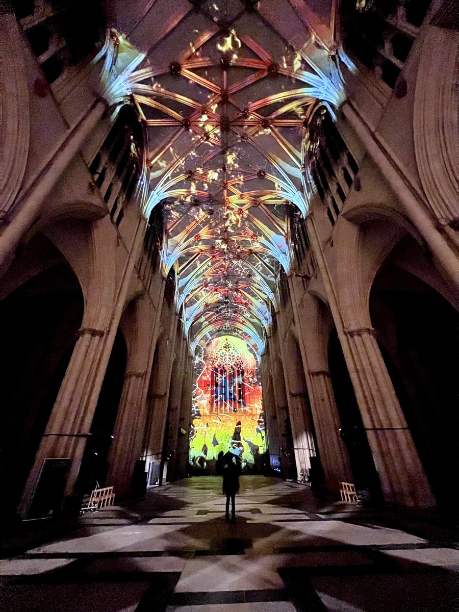 @KarenMonid centre stage during final rehearsals @York_Minster . We are performing for 8 nights with our new sound & projection artwork #platinumandlight Tickets from the Minster website.