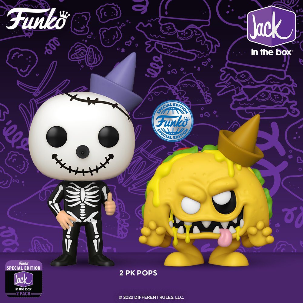 Launching tomorrow 8am BST on Funkoeurope.com: Monstrous fun awaits you with this new Jack in the Box POP! This exclusive 2-Pack contains POP! Skeleton Jack & POP! Monster Taco allowing you to speed away with some deliciously devilish delights!