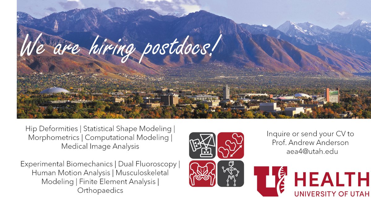 Job alert! We have immediate openings for two postdocs in morphometrics and orthopaedic #biomechanics (tinyurl.com/hiringpostdocs). Researchers with a passion for translational research involving both computational or experimental methods are encouraged to apply. Please retweet!