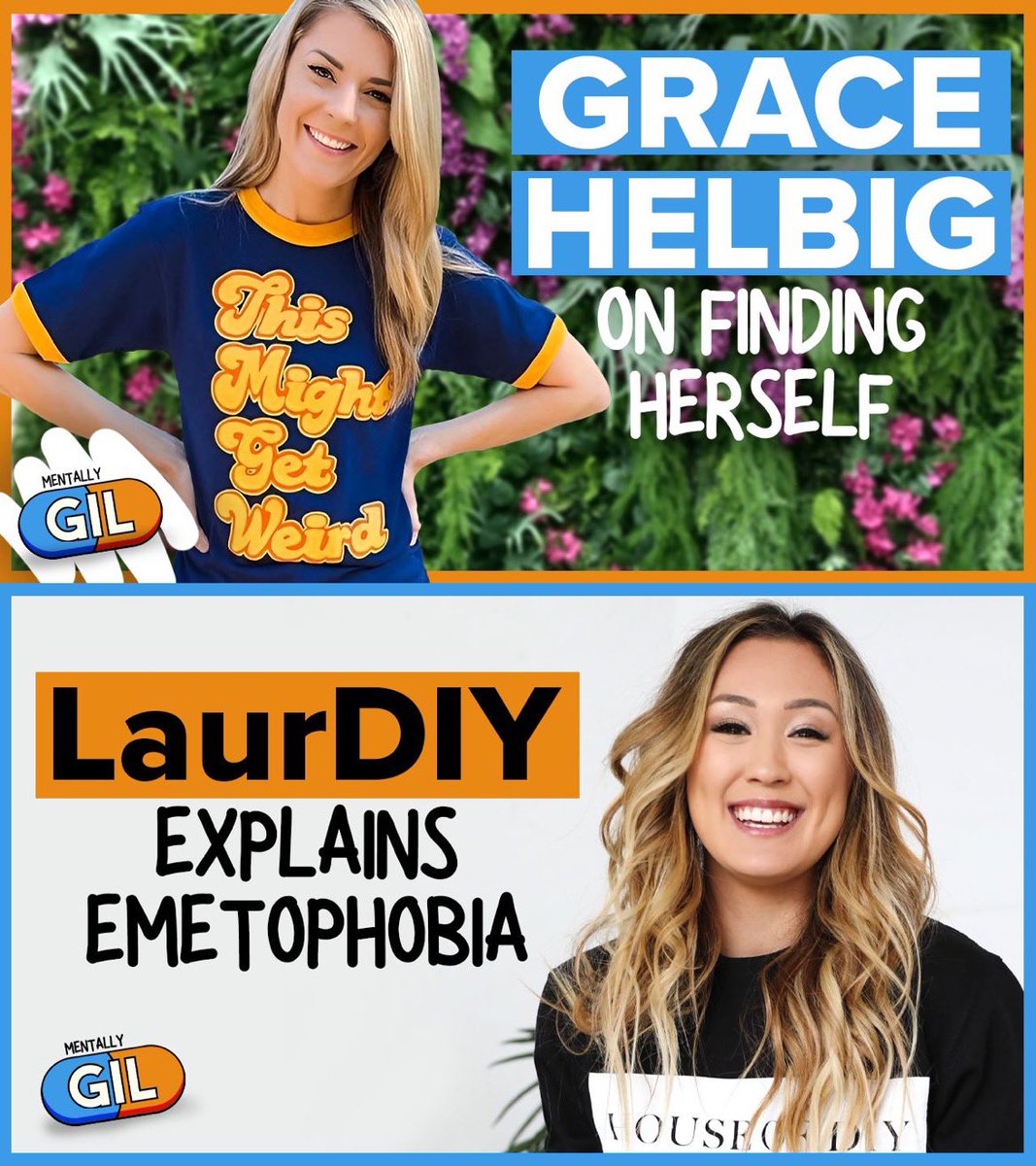 The first two episodes of “Mentally Gil: Conversations with Creators” are out now wherever you listen to podcasts! I interviewed @gracehelbig and @laurDIY about their anxiety. Link in bio!