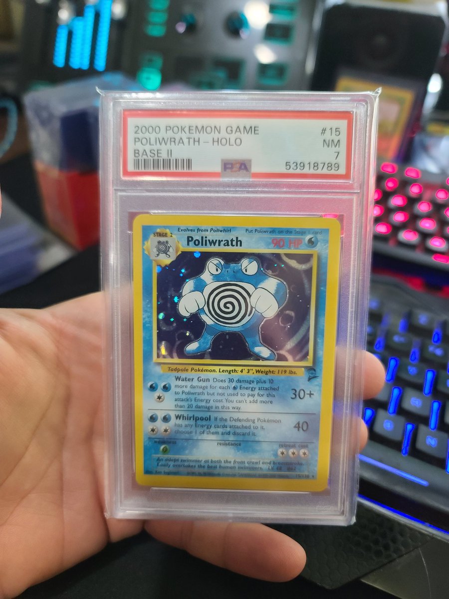 jeffthrowcards's tweet photo. Giving away this Base Set II Holo Poliwrath PSA 7 Slab!

-Follow me ✅
-RT this tweet ♻️

Winner rolled tomorrow Friday, October 21st, good luck 🍀 https://t.co/qs1RtsZEu4