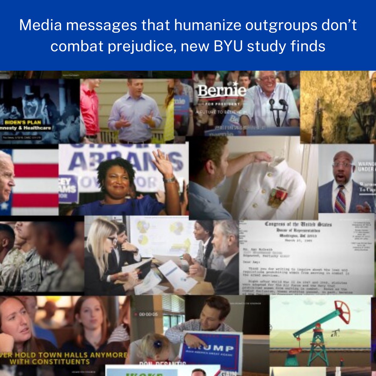 BYU political science professors find that putting a human face on issues isn’t an effective form of persuasion. <a href="/joshua_gubler/">Joshua Gubler</a>, <a href="/ProfKarpo/">Chris Karpowitz</a>, <a href="/QuinMonson/">Quin Monson</a>, and <a href="/David_Romney/">David Romney</a> published their findings in the peer-reviewed Journal of Politics. Read more here!
tinyurl.com/jrfm37hw