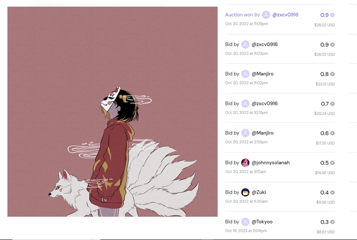 Auction end.🎉✨
Kitsune
Thank you very much for your support.
The winner Sold 0.9 sol.
zxcv0916

Thank you very much to all bidders. 
🙏
Manjiro
JohnnySolanah
Zuki
Tokyoo