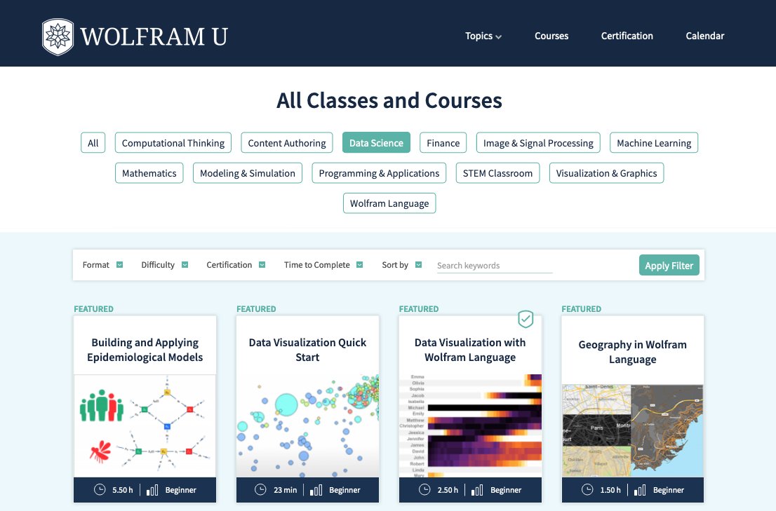 WolframResearch's tweet image. Looking to learn about #multiparadigm #datascience? Browse our #WolframU catalog to find courses on a variety of topics that fit what you need: wolfr.am/18bLrPipl