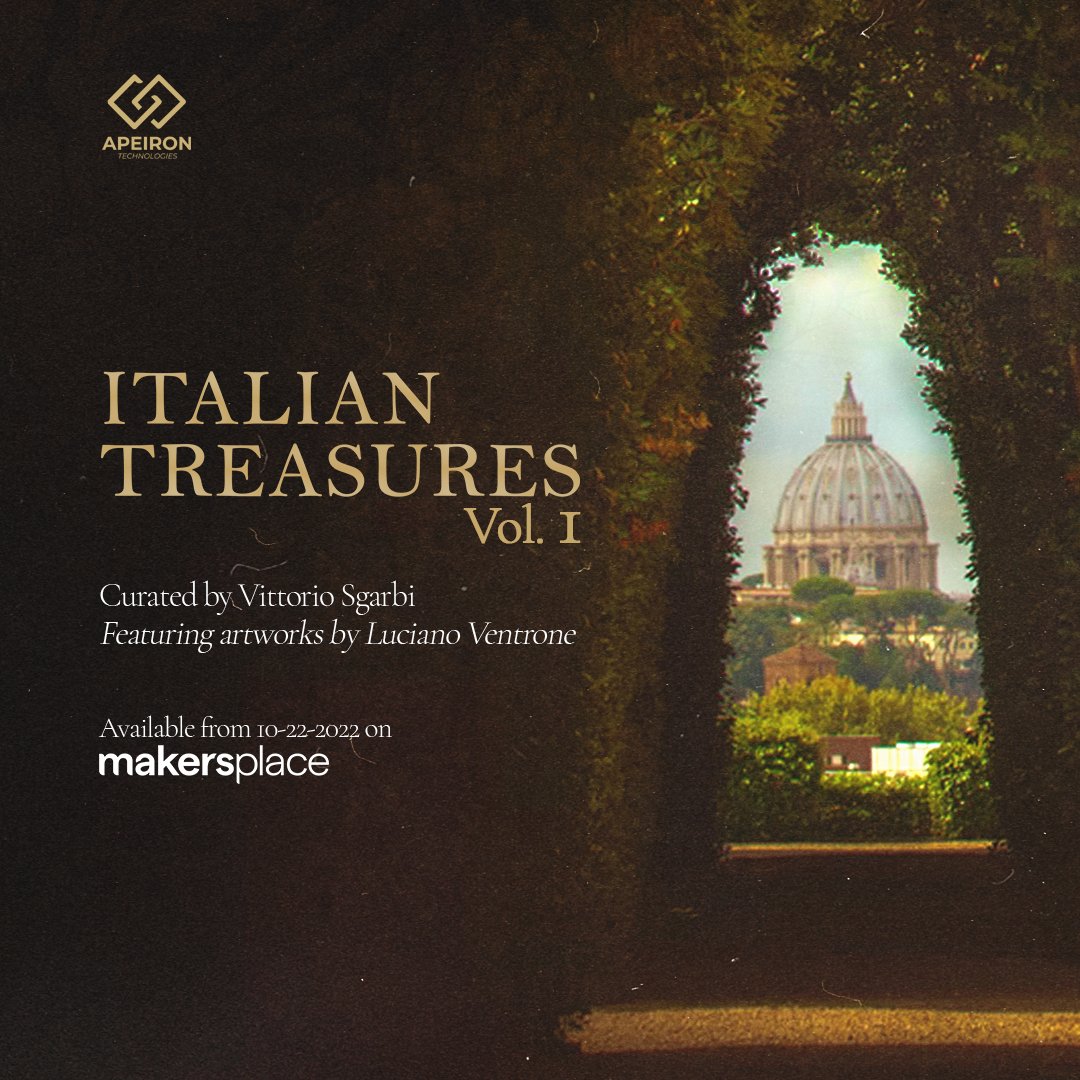 'Italian Treasures' vol 1, an NFT series curated by the internationally renowned art critic, historian, and bestselling author @VittorioSgarbi drops Saturday. Volume 1 features 8 original artworks by Italian artist Luciano Ventrone. 🔗 Preview the drop: makersplace.com/apeirontechnol…