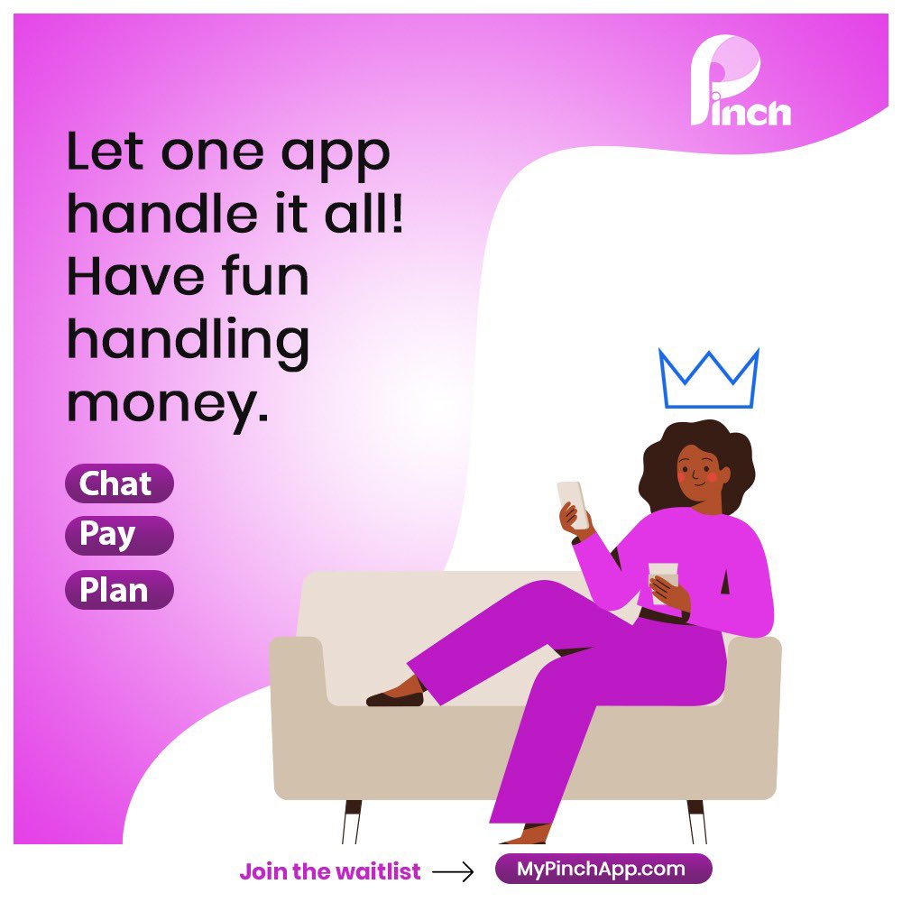 MyPinchApp's tweet photo. Our message is simple, you can have fun handling money and be safe at it.
CHAT... PAY.... PLAN
Visit https://t.co/PXTu4LP0ou to join our waitlist! Pinch is coming in November π€πΎπ
#Pinch #mypinchapp #pinchapp #fintech #pinchme #pinchyou https://t.co/lmEweZTS0q