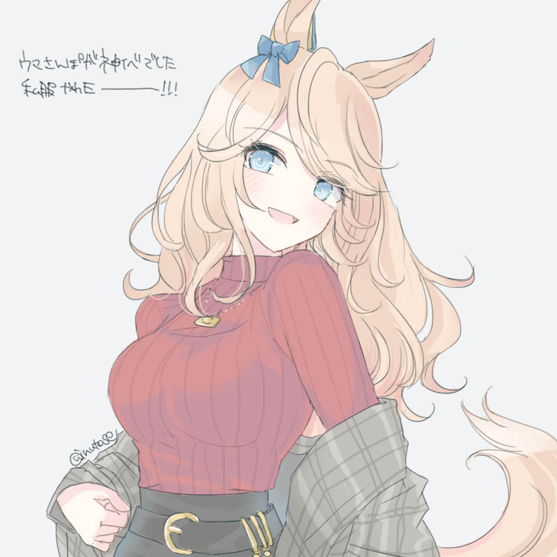 1girl animal ears horse ears solo tail long hair sweater  illustration images