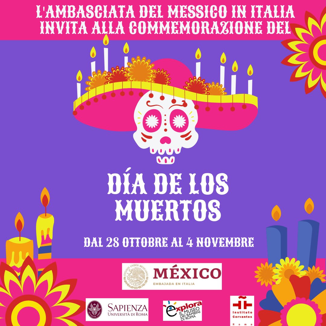 ¡Prepárate! Del 28 de octubre al 4 de noviembre, @EmbaMexIta celebrará por todo lo alto el Día de los Muertos. 🕯💀🕯
Sei pronto? Dal 28 ottobre al 4 novembre @EmbaMexIta celebrerà in gran stile il Día de los Muertos. @cgarciadealba
#MéxicoEnItalia
#MessicoInItalia
🇲🇽🇮🇹