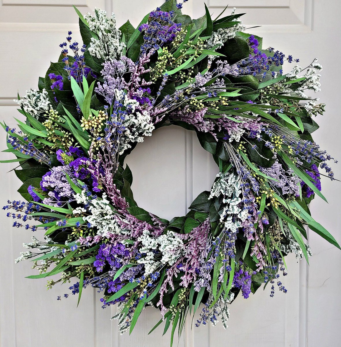 Lavender wreath made with real 100% natural foliage. and greenery preserved to last years etsy.me/3Sj1Yd0 #green #wedding #doorwreaths #indoorwreaths #frontdoorwreaths #allseasons #eucalyptuswreath #leafwreath #driedwreath