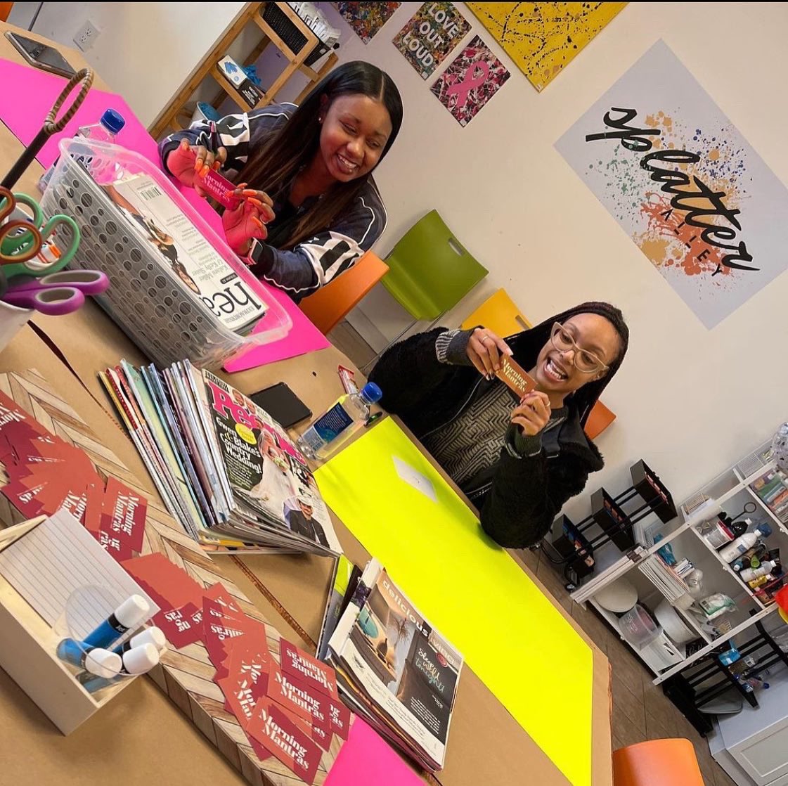 selfcaresuite's tweet photo. Our Morning Mantra cards can be used in all kind of ways! Most recently they served as prompts for a local vision board party at Street Craftery in downtown Akron 🙌🏽

Get a deck for yourself + see what you come up with: https://t.co/hahhSYLvRt https://t.co/pvKi09wSQ8