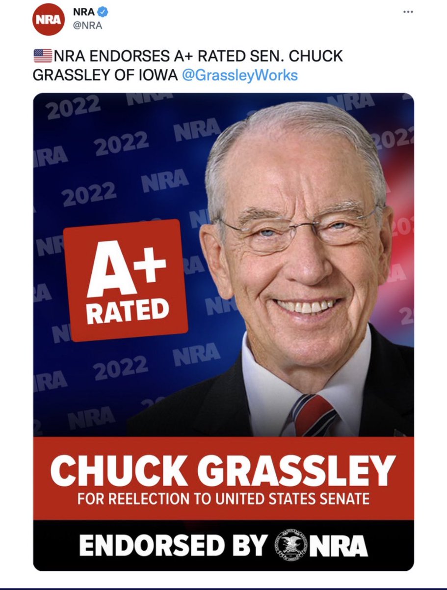 The NRA understands who #GrassleyWorks for. So does he. #IASen
