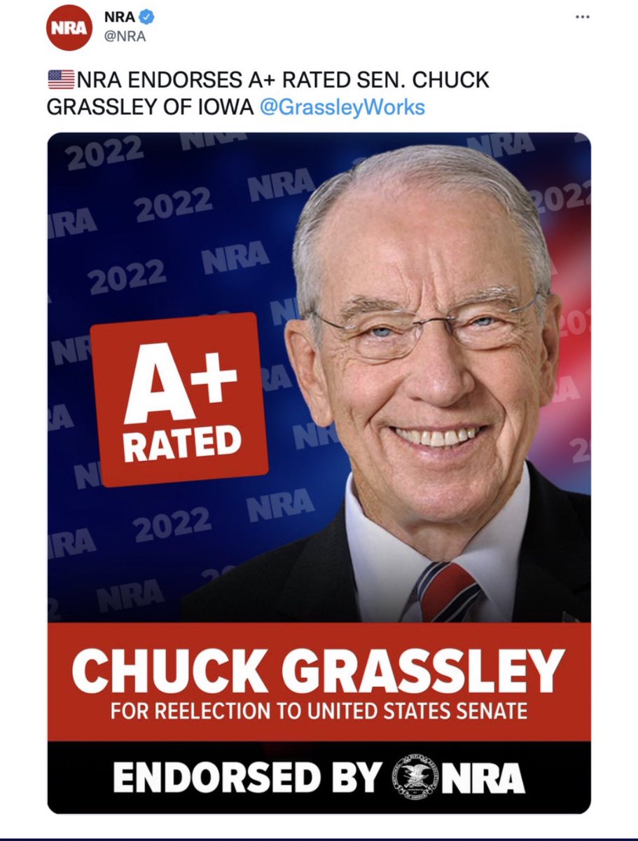 The NRA understands who #GrassleyWorks for. So does he.  #IASen