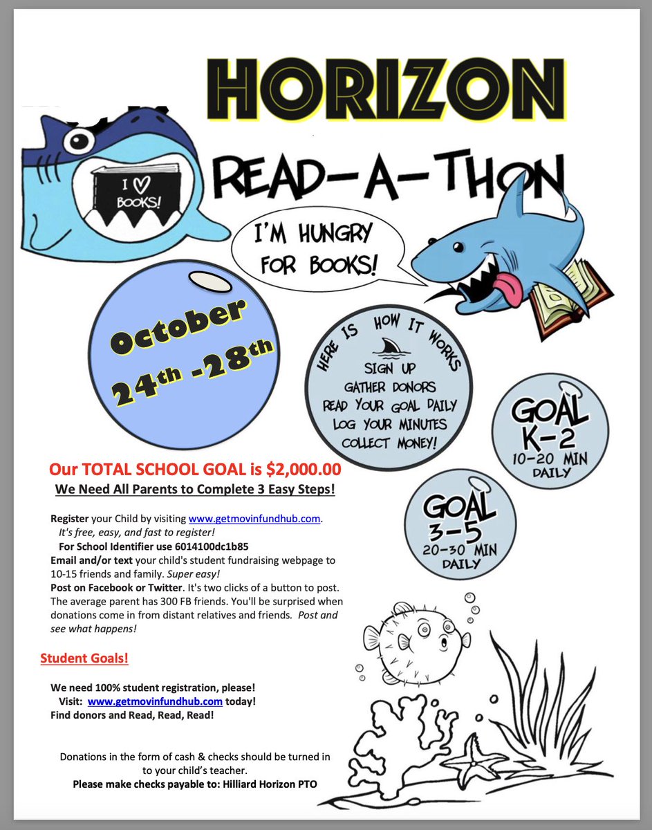 Our Read-a-Thon is next week!    It’s a great way to support READING and HORIZON!