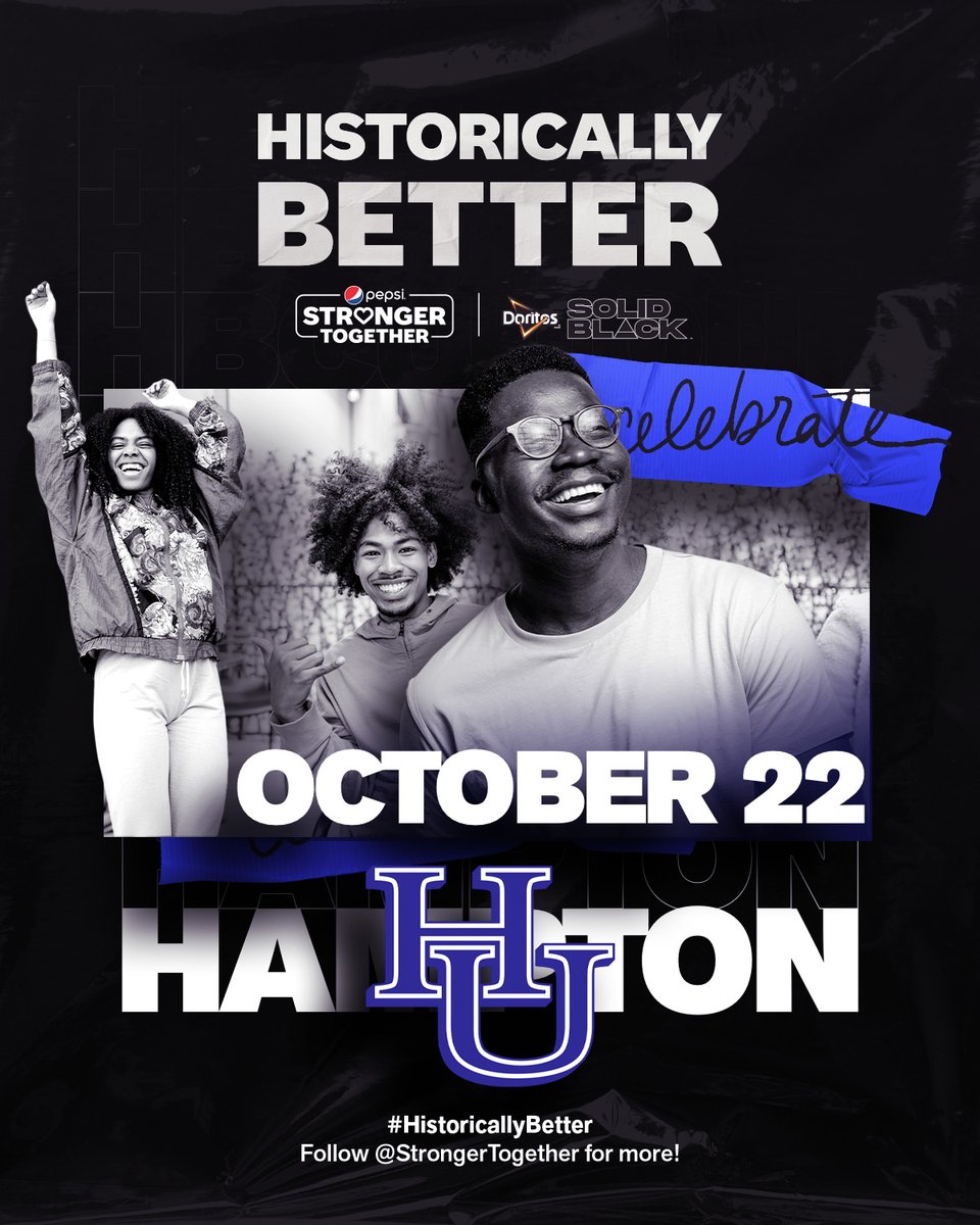 🗣 calling all @_HamptonU students and alumni who are on campus this weekend! Help us kick off Stronger Together’s #HistoricallyBetter Tour by celebrating you, along with some surprise guests. Find us on the yard 🏈 🙌🏿 #PepsiStrongerTogether