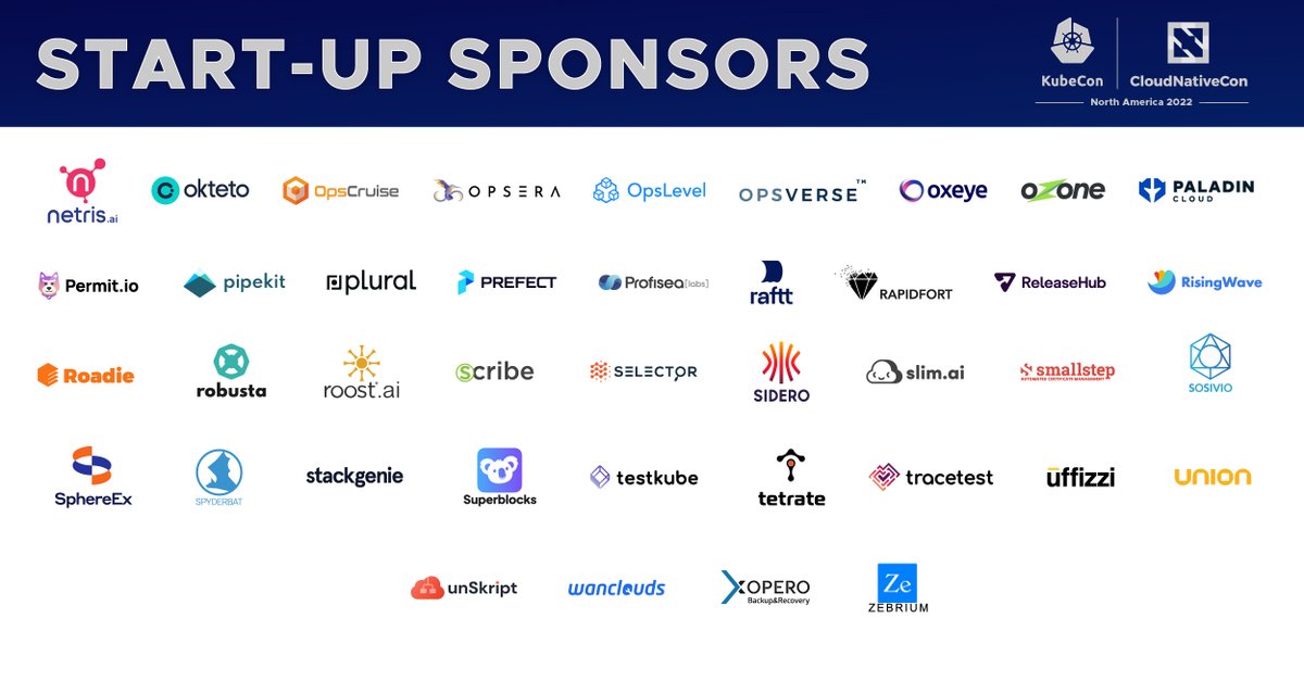 KubeCon_'s tweet photo. THANK YOU to our start-up sponsors for helping make #KubeCon + #CloudNativeCon North America in Detroit amazing!  ⭐️ https://t.co/1YRtN3EQGv https://t.co/2aHN6JaBHf