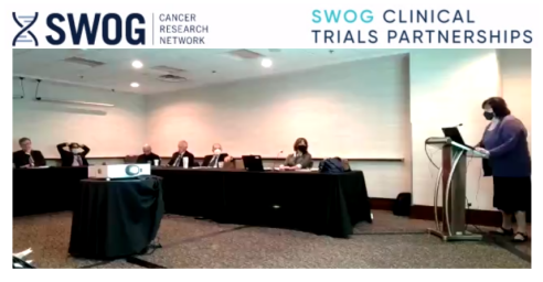 Excited to see progress w @SWOG Clinical Trial Partnerships, w exceptional leadership from #DrKathyAlbain. I've been doing peer reviews & seen some incredible designs come thru! I spy #DrBlanke, @BrainTumorDoc & others in the audience. Joining virtually today but onsite tomorrow!