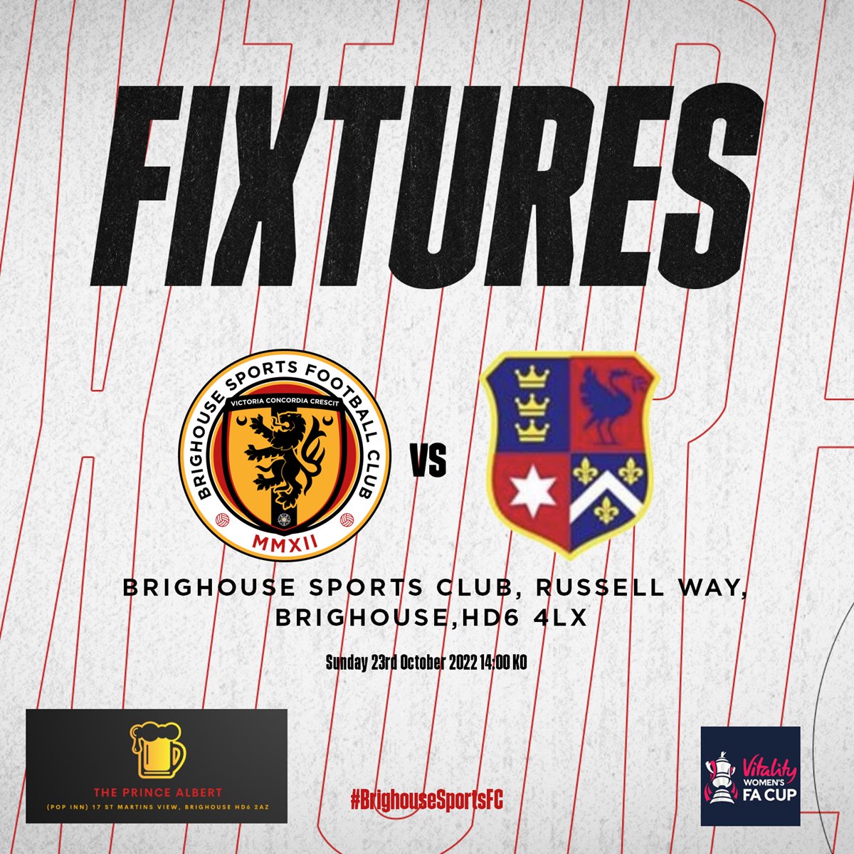 BrigSportsFC's tweet photo. Come support the Ladies in this huge fixture for the club!!! ⚽ 🏆 🇩🇪 #BSFC #UpTheSports #Brighouse #WomensFootball #WomensFACup #OneTownOneCommunity https://t.co/QcFz5zVrr7
