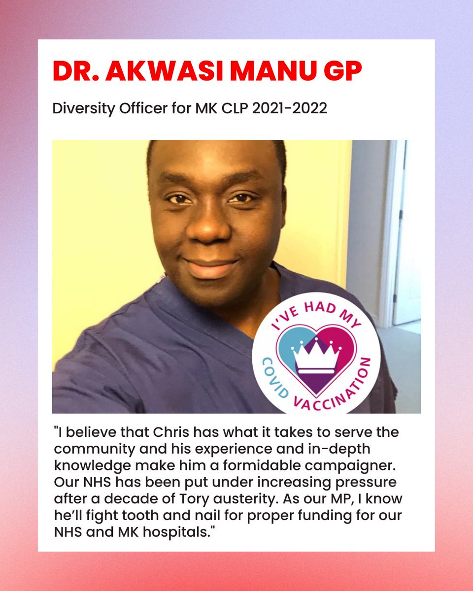 Proud to have the support of Dr. @styler_manu to be Milton Keynes North's next Labour MP. I've seen first-hand the impact that Tory austerity has had on our local NHS, with services cut and waiting lists extended. Milton Keynes needs an MP who will fight for our NHS.