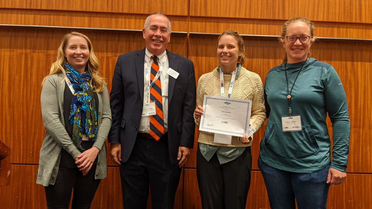 CUESNews's tweet photo. How awesome is this? @ClemsonCAFLS student Clare Escamilla took first place at the '22 SC Water Resources Conference research poster competition. CAFLS student Emily Jordan took second. Congrats! @SCWaterNews https://t.co/iapPCpP6N9