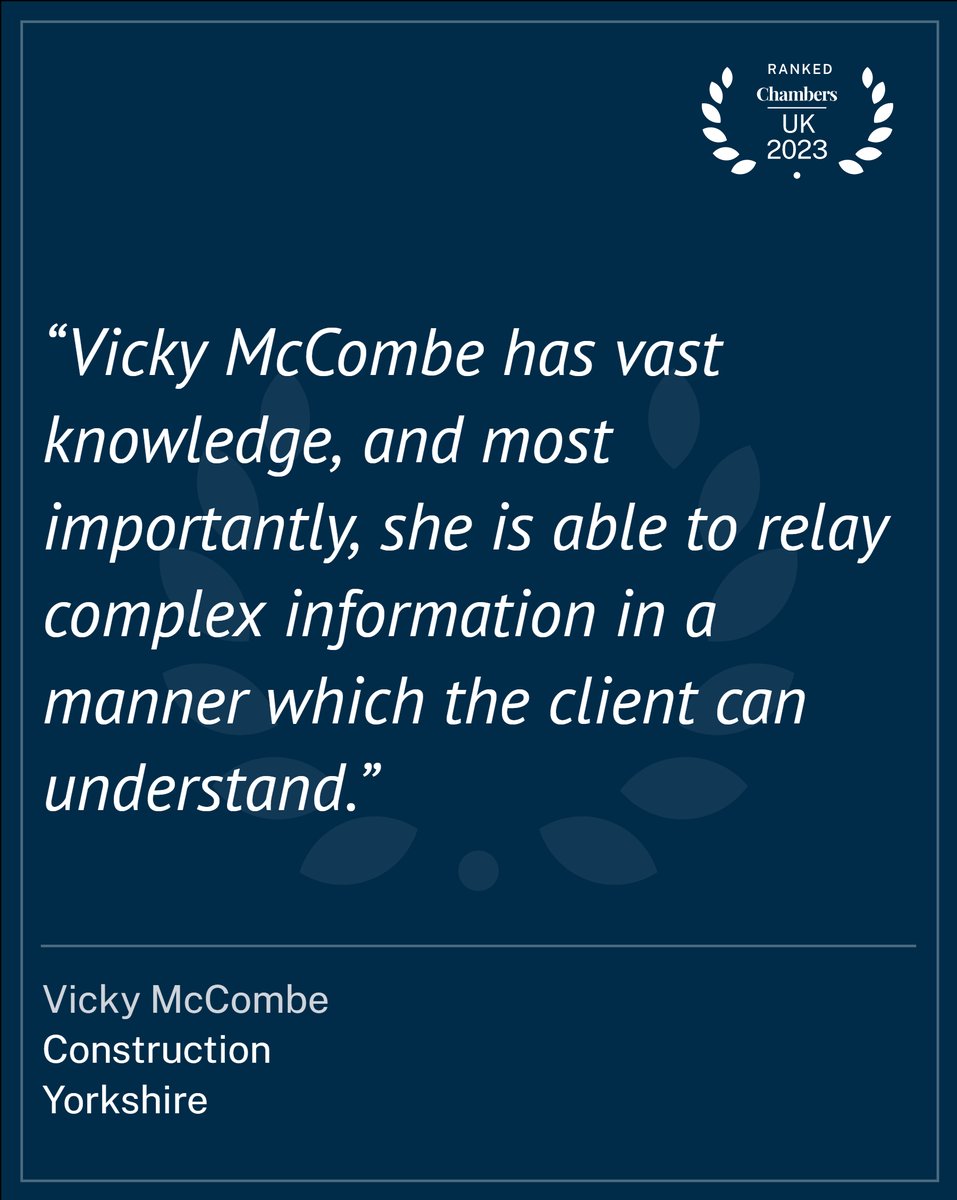 Excellent feedback for Vicky McCombe, a transactional #construction partner in our #Leeds office. Recently promoted Vicky is also ranked as Band 4 in the #Yorkshire region in this year's <a href="/ChambersGuides/">Chambers and Partners</a>.