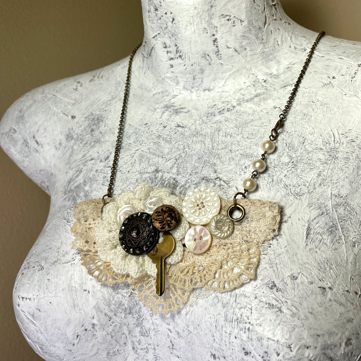 NEW!!! Lacy Victorian Button Necklace Repurposed Fabric Jewelry - Etsy buff.ly/3SiKQUE #shopetsy #realhandmade #shopsmall