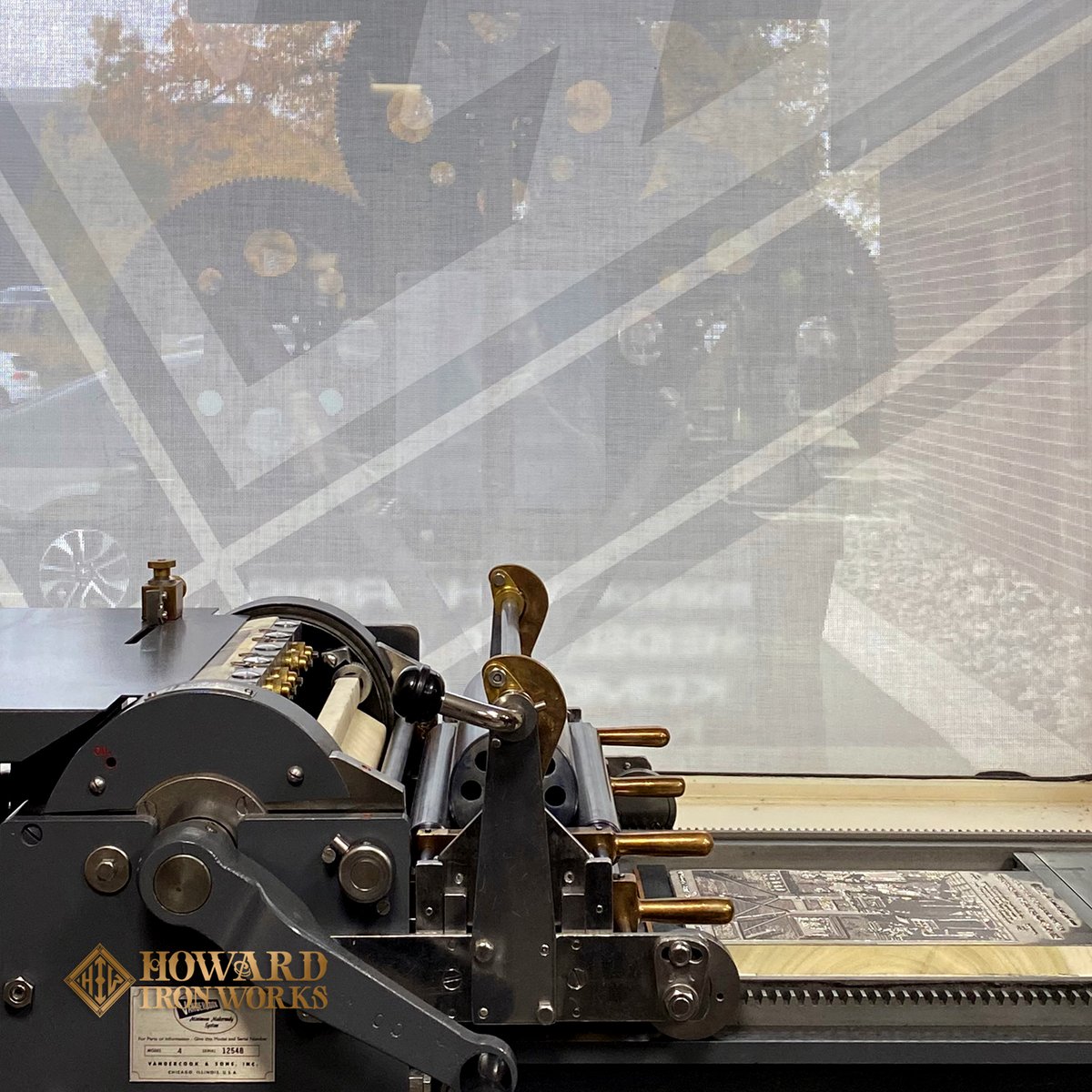 HowardIronWorks's tweet photo. Proofing Day 1 – Fun day at @hiw pulling proofs off some plates of images from the early 20th century on our #Vandercook #4. Among them are works by Lynn Ward, Paul Helms and others. Even #Gutenberg approves! #woodcut #copperetching #proofpress #letterpress https://t.co/46sPWtLAPf